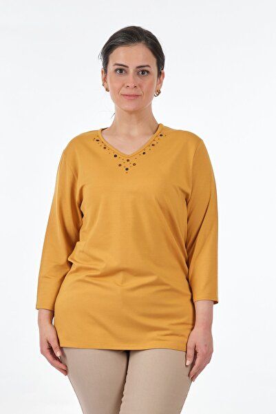 Desen Оверсайз блуза з V-подібним вирізом і рукавами 3/4 для жінок - мінімалі...