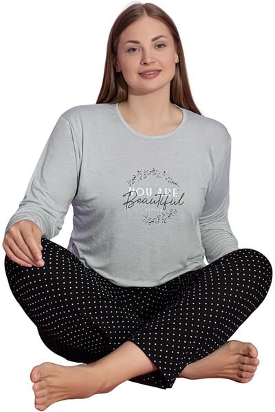 Muka Women's Plus Pajama Set Full Sleeve T-Shirt & Pants 3XL-5XL Homewear Sleepwear