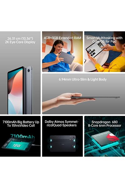 OPPO Pad Air, 2K Display, Snapdragon 680, 4GB+64GB, Slim Design, WiFi 5, Multitasking, Grey