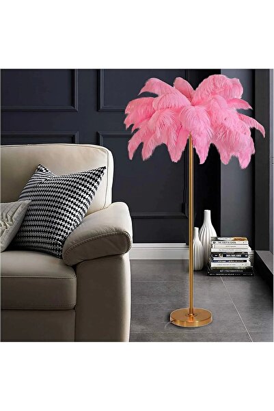 NZL Lighting Pembe Deve Kuşu Tüyü Lambader Tüylü Lamba ve Tüylü Lambader