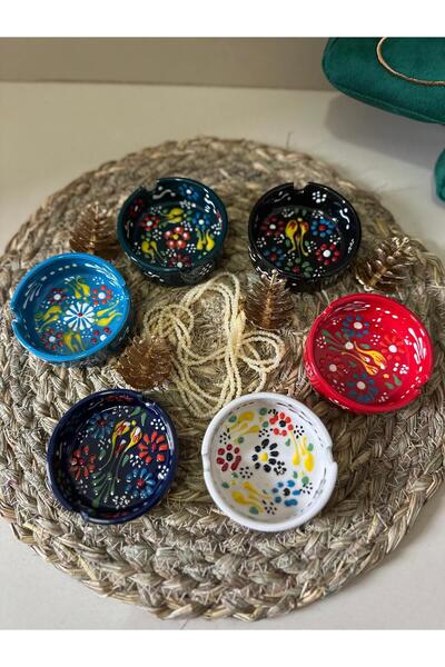 Den Tasarım Hediyelik منفضة سجائر / منفضة سجائر مصنوعة يدويًا من السيراميك مكونة من 6 قطع (ملونة)