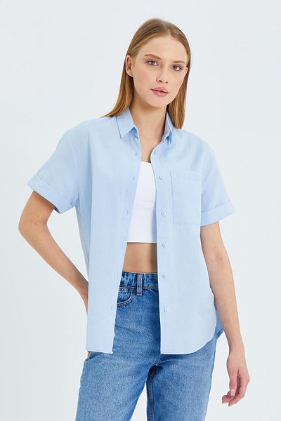 Mixray 3950 Cămașă de bază Oxford cu mânecă scurtă pentru femei Baby Blue