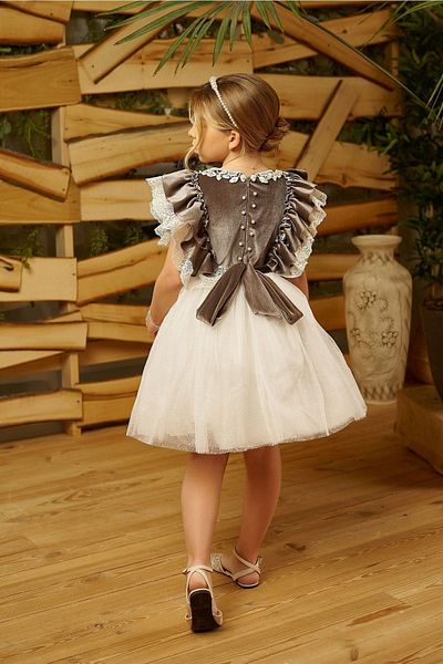 HC Kids Wear Evening Dress Graduation Velvet, Silvery Tulle, Lace Detailed Princess Dress