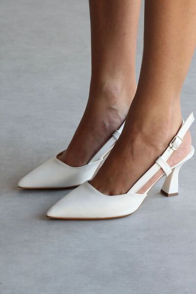 Mida Shoes Y3060 Beyaz Deri Tokalı Kadın Topuklu Ayakkabı