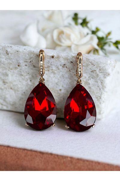 FAYRA ACCESSORIES Crystal Stone Large Water Drop Dangle Earrings