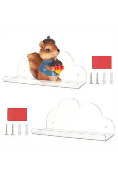 Pleksi Marketi Şeffaf Akrilik Duvar Rafı - Dekoratif ve Fonksiyonel Bulut Tas...