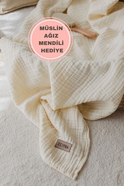 ZEYPBA 4 Layer Ecru Muslin Baby and Kids Mustang 100X100Cm