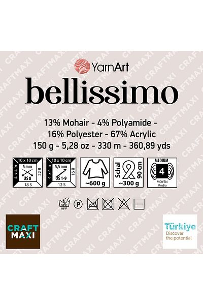Yarnart Bellissimo 1408 - Ață de tricotat manual marmorată