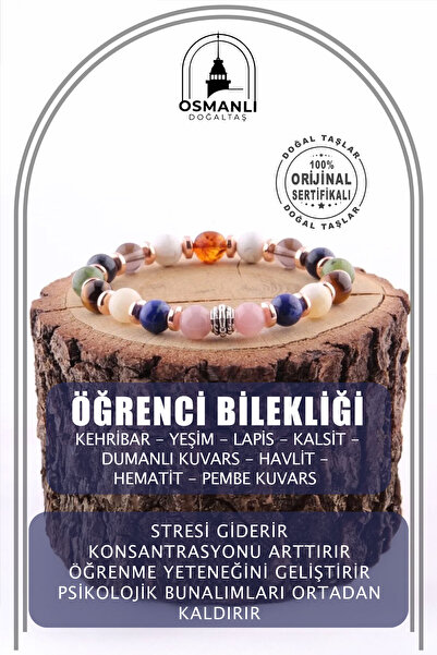 OSMANLI DOĞAL TAŞ Kız Öğrenci Doğal Taş Bileklik Lapis-kehribar-havlit-kalsit-kaplan G-dumanlı K-pembe K-sodalit-yeşim