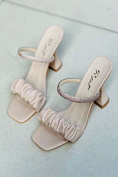 Mida Shoes Y819 Ten Deri Tek Bantlı Önü Açık Kadın Topuklu Ayakkabı