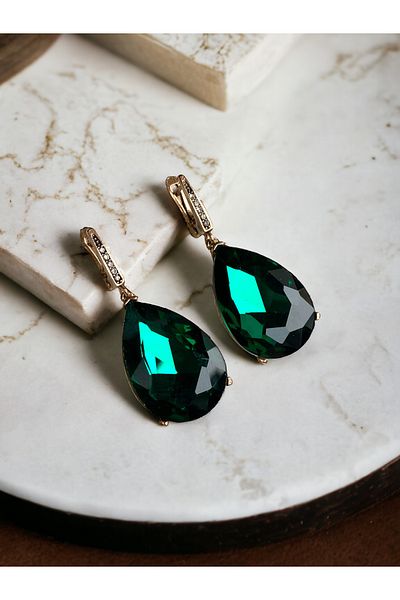 FAYRA ACCESSORIES Crystal Stone Large Water Drop Dangle Earrings