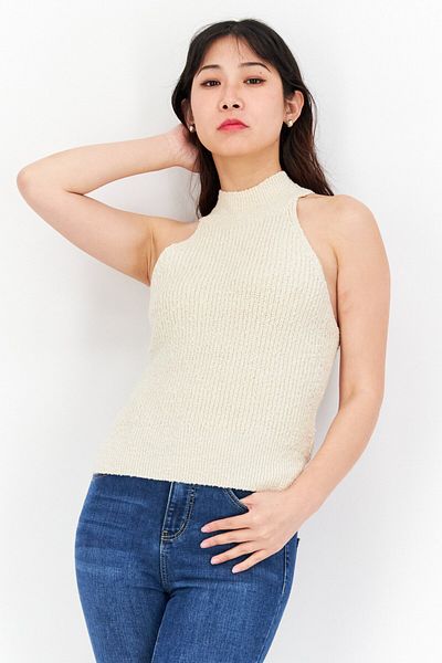 Gentle Fawn Women Crew Neck Sleeveless Knitted Top, Cream