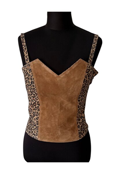 asus deri Women's Genuine Suede Leather Bustier