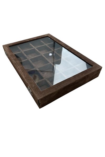 STAND MARKET Κουτί κοσμημάτων Alcantra Brown 20 θέσεων