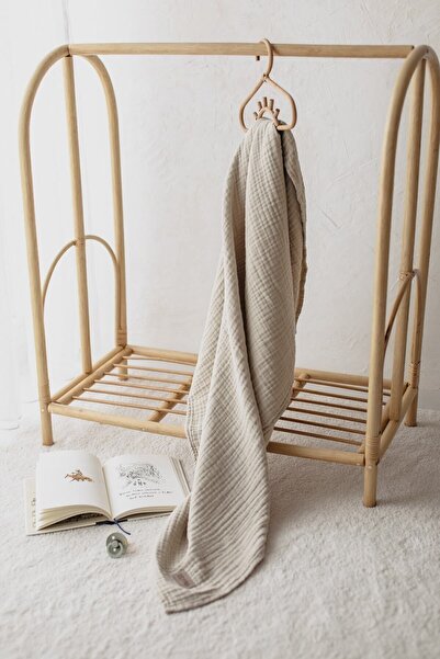 ZEYPBA Kenar Dikişli Bej Müslin %100 Pamuk Müslin Örtü 4 Katlı Müslin Battaniye 100x100cm