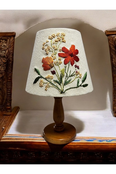 Ahşap El Işlemesi Nakış Abajur 40cm