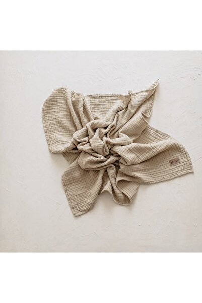 ZEYPBA Kenar Dikişli Bej Müslin %100 Pamuk Müslin Örtü 4 Katlı Müslin Battaniye 100x100cm