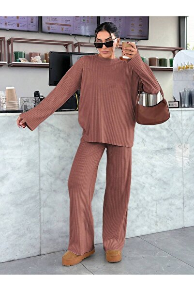 Basko fashion Gül Kurusu Triko Fitilli Alt Üst Takım