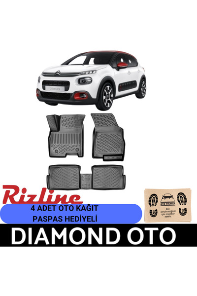 Rizline Citroen c3  3d havuzlu paspas  2016-2017-2018-2019-2020-2021-2022-202...