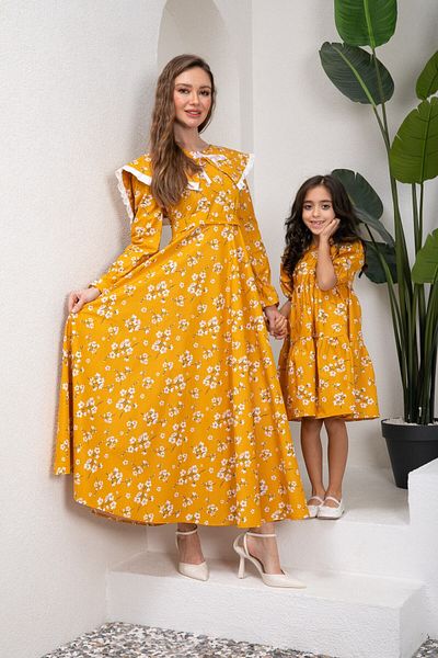 KÜÇÜĞÜM BUTİK Hijab Spring Branch Mustard Mobile Collar Flared Mother Daughter Συνδυασμός (ΜΟΝΟ ΠΩΛΕΙΤΑΙ)