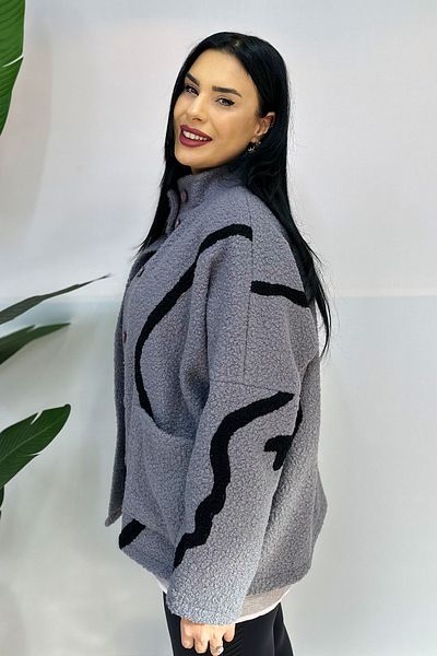 GÖKSEL Plus Size Gray Striped Coat