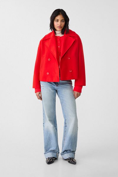Stradivarius معطف قصير مزدوج الصدر