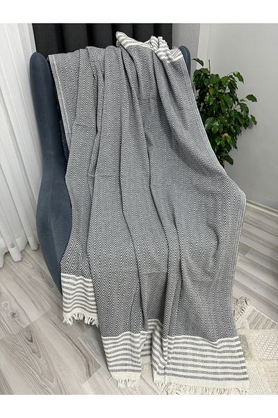 ŞENER HOME Eco Covering Buldan Diaper Cotton Sofa Shawl Sofa Bed Cover 170X300 Dark Gray