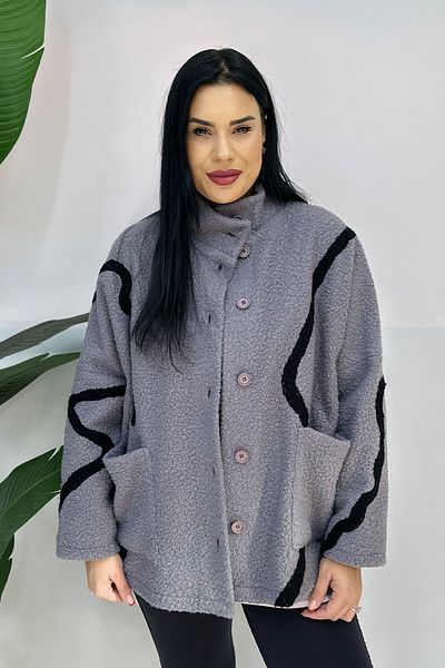 GÖKSEL Plus Size Gray Striped Coat