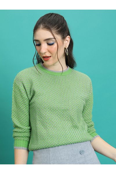 Tokyo Talkies By Styli Textured Waffle Knit Round Neck Sweater