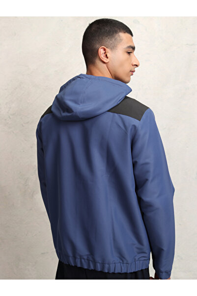 Highlander By Styli Contrast Panel Windbreaker Jacket with Zip-Button Closure