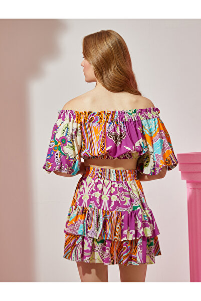 Koton Ethnic Patterned Off-the-Shoulder Blouse