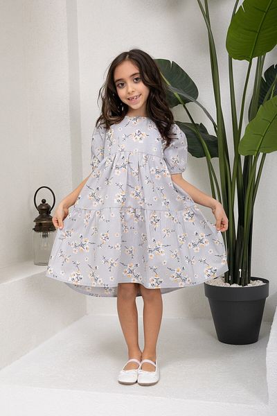 KÜÇÜĞÜM BUTİK Rochie de fetiță în straturi Branch de primăvară gri