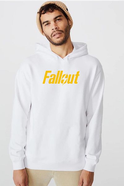 Tshirthane Ανδρικό φούτερ με κουκούλα Fallout Lettern White 3ip