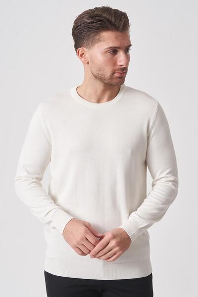 White Stone Rio de Janeiro wtrk1000 O Neck Slim Fit Cotton Sweater Ecru