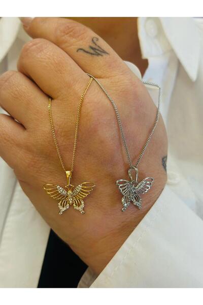 MyladyAccessoriess Zirkon Taş Detaylı Kelebek Kolye (Çelik) Gold