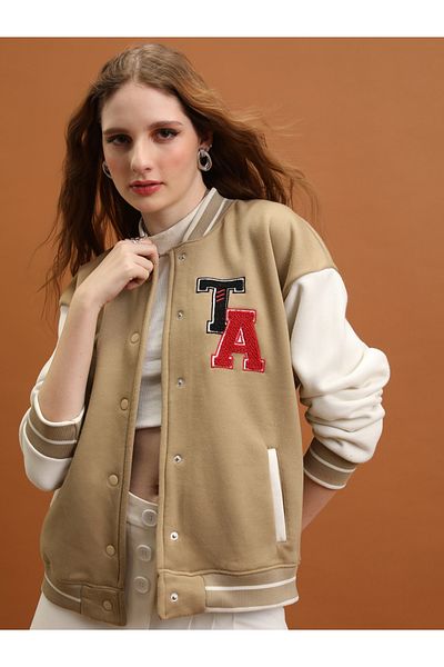 Tokyo Talkies By Styli Embroidered Relaxed Fit Varsity Jacket