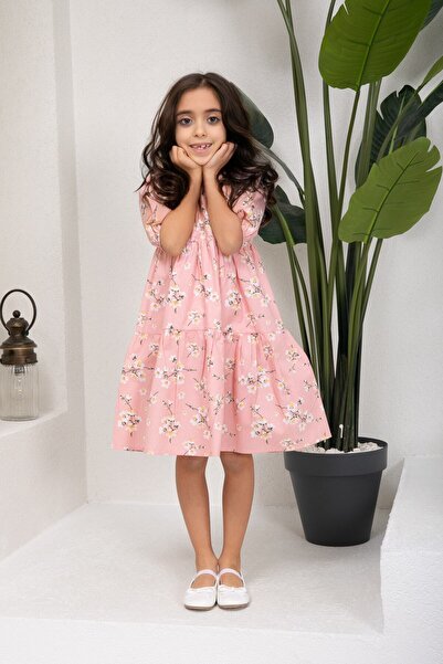 KÜÇÜĞÜM BUTİK Spring Branch Powder Layered Girl's Dress