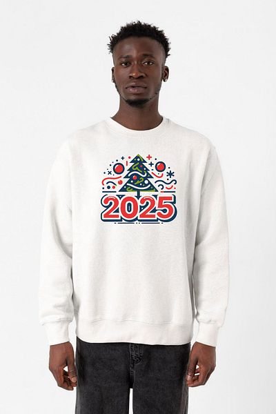 Tshirthane Happy New Year 2025 Essential Λευκό ανδρικό φούτερ 2ip