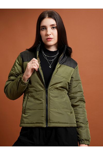 Tokyo Talkies By Styli Colorblock High Neck Padded Jacket