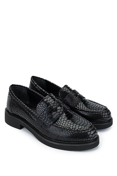 Tamer Tanca Women's Genuine Leather Black Loafer Shoes