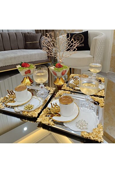 atabey home collection 6-Piece Coffee & Tea & Presentation Tray Metal Cast Rose Model