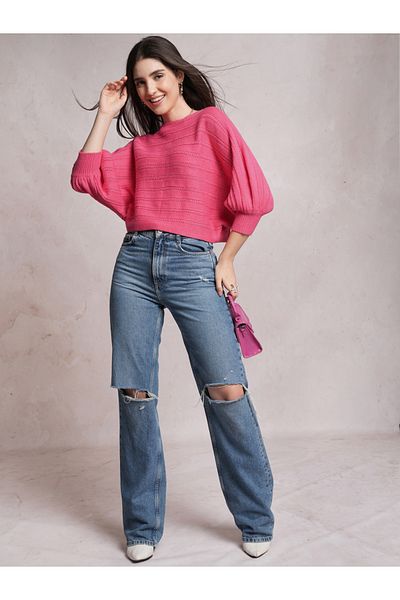 Tokyo Talkies By Styli Ribbed Boat Neck Oversized Sweater