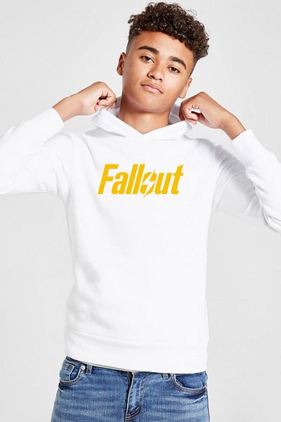 Tshirthane Φούτερ Fallout Lettern White Παιδικό φούτερ με κουκούλα 3 κορδονιών