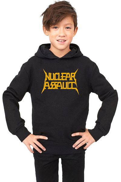 Tshirthane Детски суичър с качулка с черна надпис Nuclear Assault Lettern
