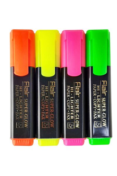 Flair Super Glow Mixed Hi-Lighter set of 4 piece Yellow,Pink,Green,Orange
