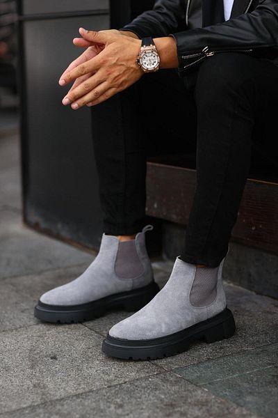 Serhat Özköroğlu Gray Suede Men's Chelsea Boots