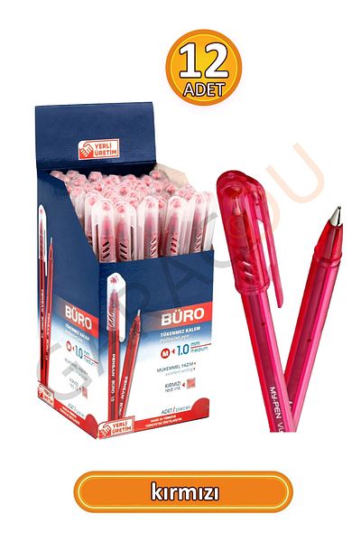garaccu Office 1.0 mm Quality Red Ballpoint Pen 12 Pieces