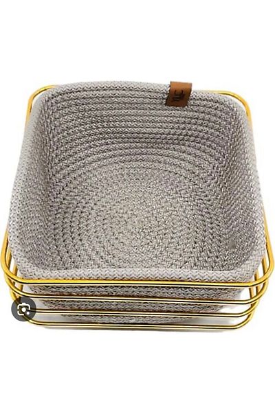 Est Home Gold Luxury Square Fabric Bread Bowl with Metal Stripe