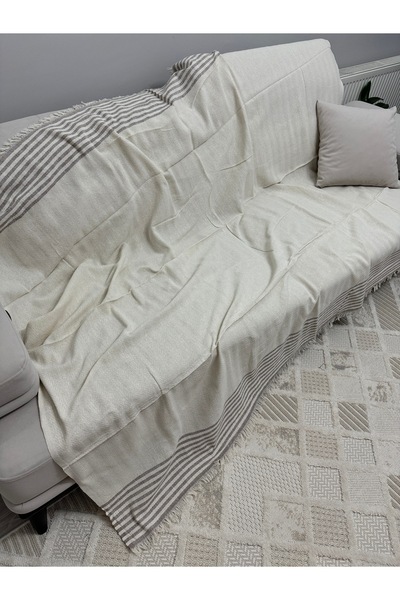 ŞENER HOME Eco Arm Cover Buldan Diaper Cotton Sofa Shawl Sofa Sofa Bed Cover 170X220 Cm. Cream Coffee