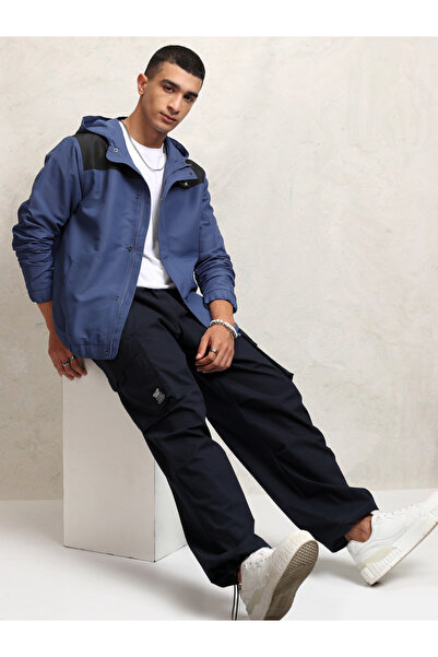 Highlander By Styli Contrast Panel Windbreaker Jacket with Zip-Button Closure